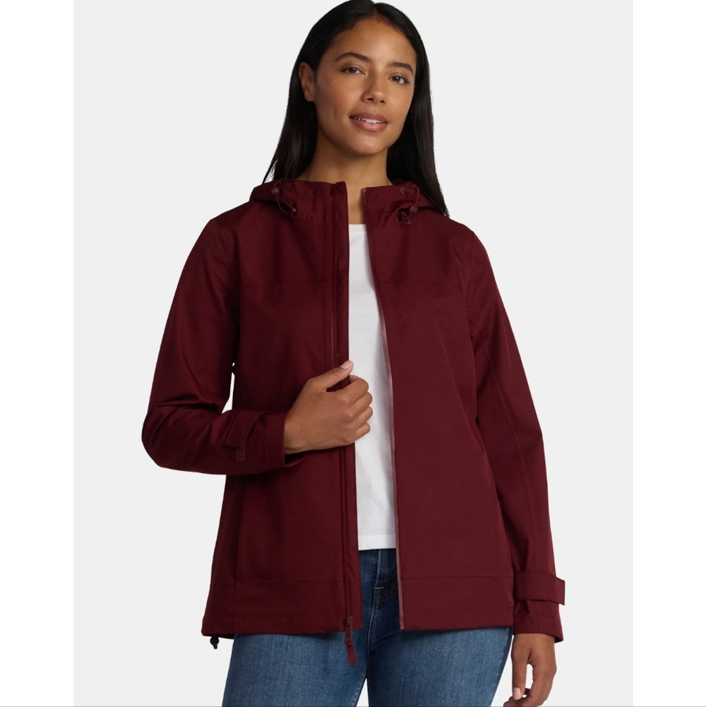 Time & Tru Hooded Rain Jacket MED (8-10) Burgundy Wine‎ Waterproof Hooded Anorak
